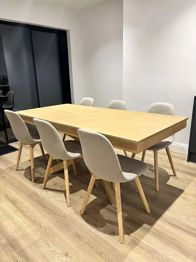 Ellis Dining Chairs - Set Of 2 - Soft Beige with Whitewash Oak Legs - Laura James 