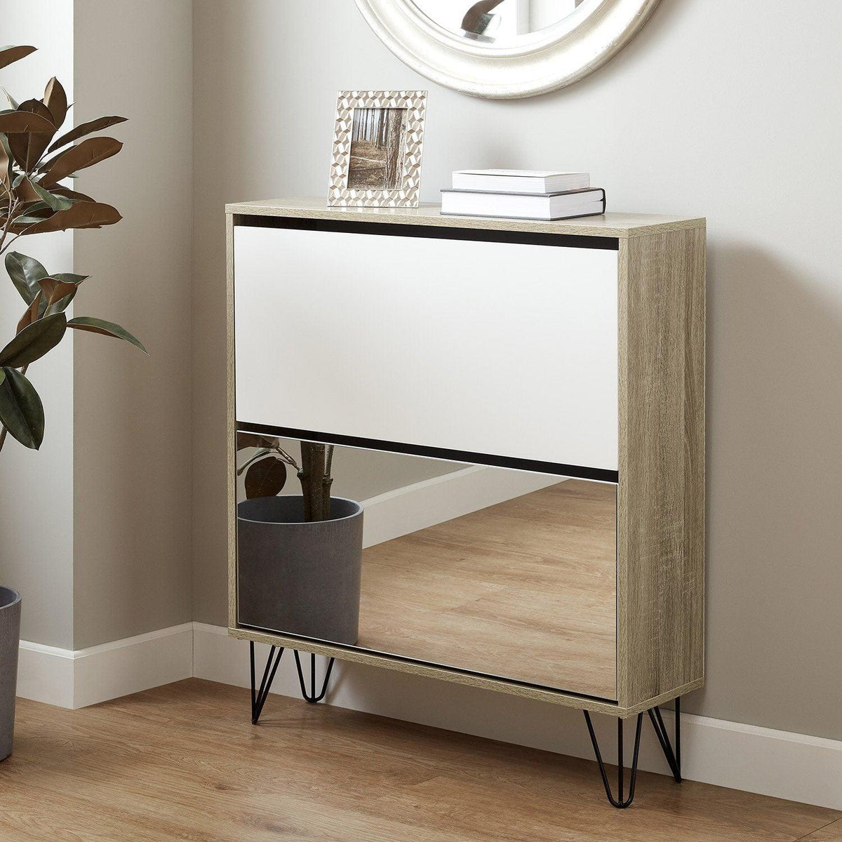 Anderson shoe cabinet - 2 door - oak effect and white - Laura James