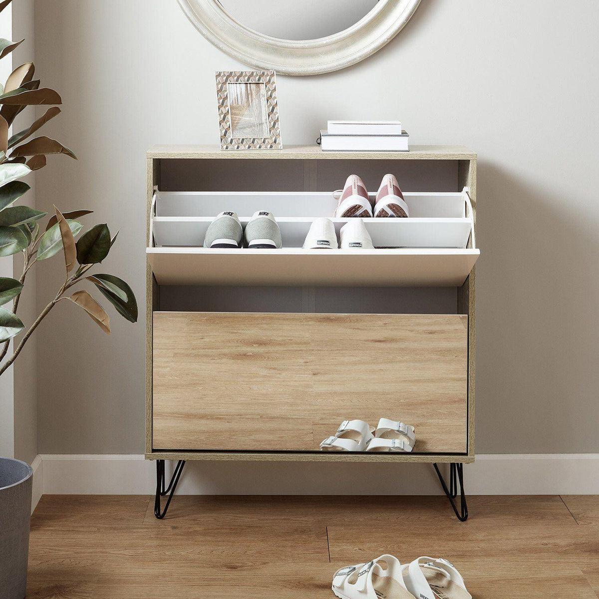 Anderson shoe cabinet - 2 door - oak effect and white - Laura James