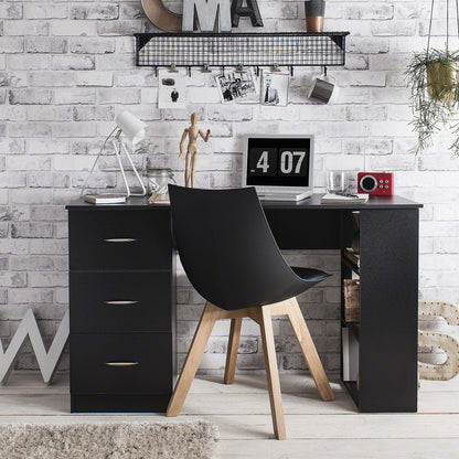 Black Computer Desk With 3 Drawers / 3 Shelves - Laura James