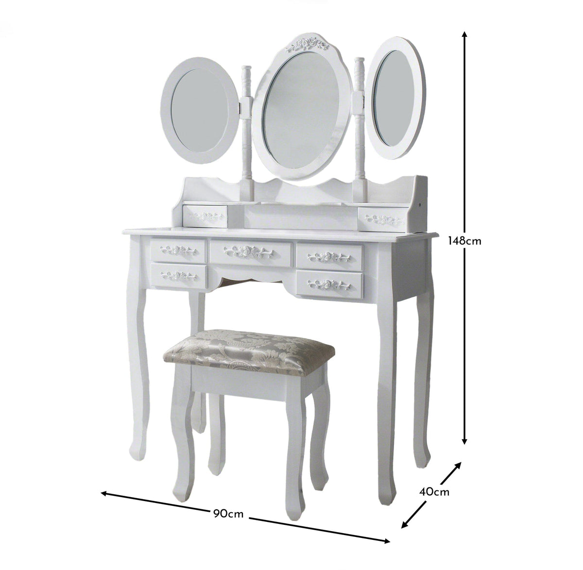 Monaco White Dressing Table with Mirror & Stool