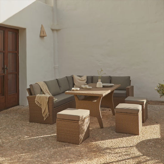 Aston rattan Corner Sofa Set - 9 Seater - Natural Brown - polywood table top - Laura James