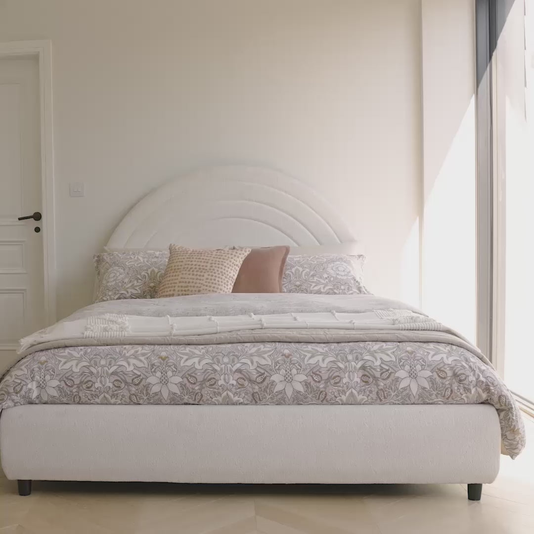 Mimi King Size Ottoman Bed - Chalk White Boucle - Laura James 