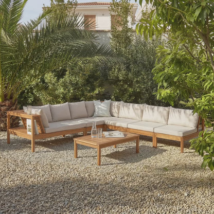 Dakota 7 Seater Wooden Corner Sofa Set - Natural Acacia
