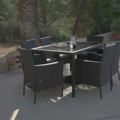 Marston 8 Seater Rattan Garden Dining Set with Cream Parasol - Natural Brown - Glass Top