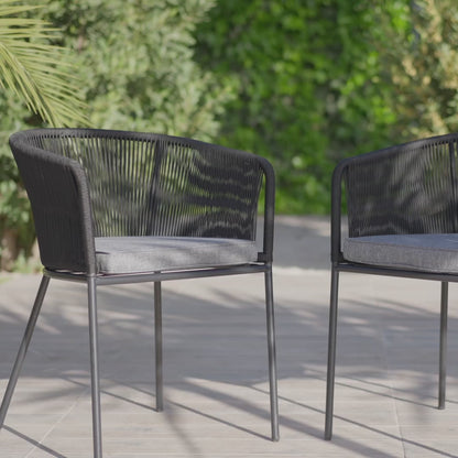 Lennox Table with 6 Hali Black Dining Chairs & Grey LED Premium Parasol