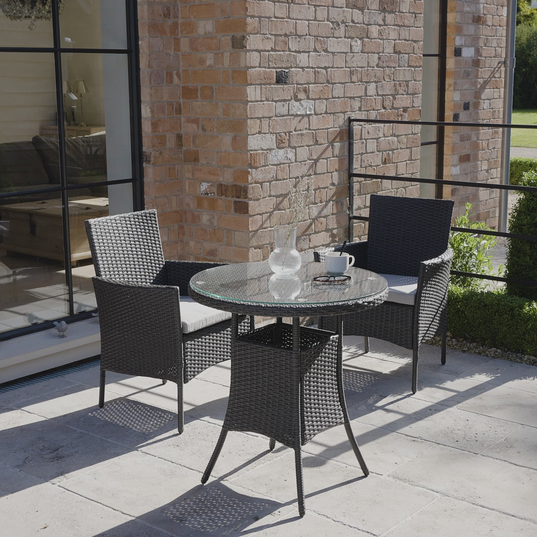 Kemble 2 Seater Rattan Bistro Dining Set in Black - Laura James