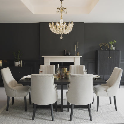 Jade Jet Black Rectangular Acacia Dining Table Set - 6 Seater - Nadine Soft Taupe Dining Chairs with Black Legs