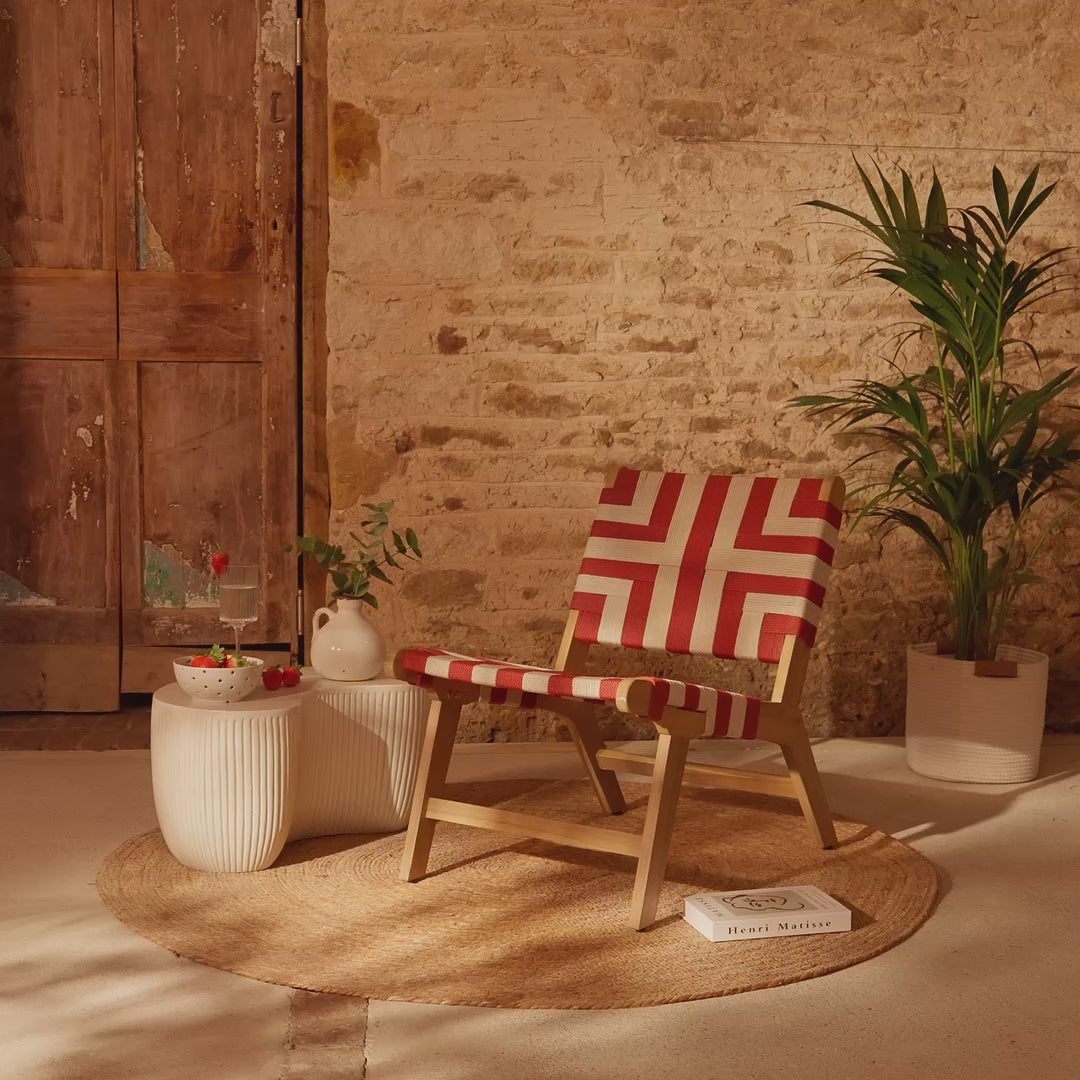 Saffron White Acacia Occasional Chair - Beige/Paprika Rope - Laura James