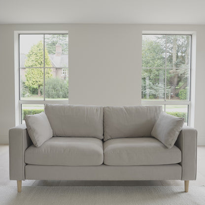 Emily 3 Seater Sofa - Soft Beige with Pale Oak Legs - Laura James