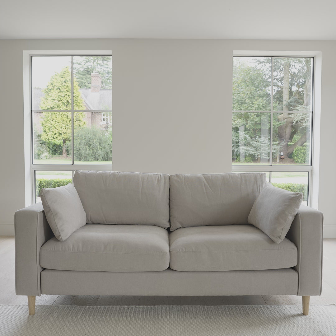Emily 3 Seater Sofa - Soft Beige with Pale Oak Legs - Laura James