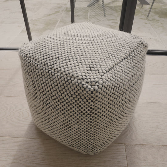 Atcham Black/Natural Wool and Cotton Ottoman Stool - Laura James