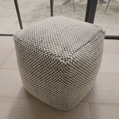 Atcham Black/Natural Wool and Cotton Ottoman Stool - Laura James
