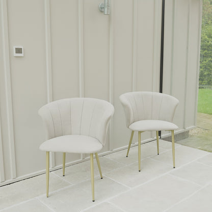 Cleo Beige Velvet Dining Chairs with Gold Legs - Set Of 2 - Laura James 