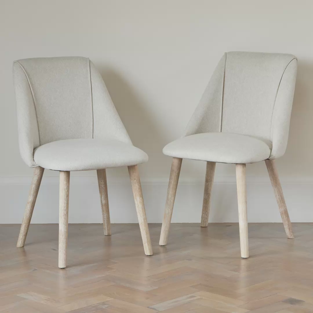 Freya Sand Dining Chairs - Set of 2 - Whitewash Oak Legs - Laura James 