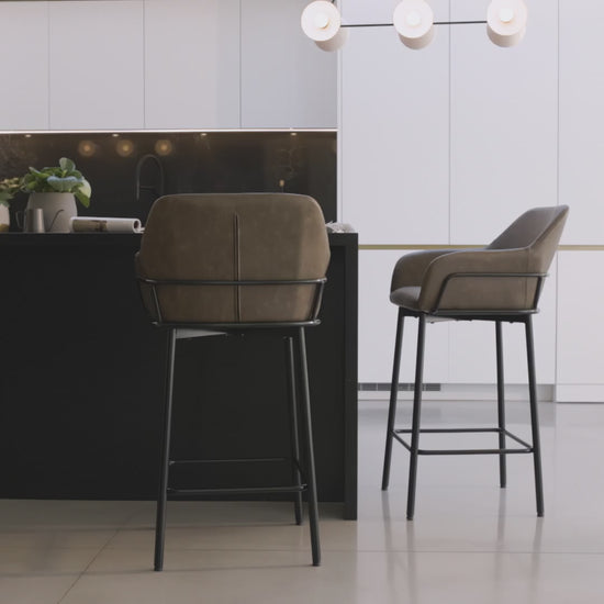 Reagan Saddle Brown Bar Stool - Metal Legs - Laura James 