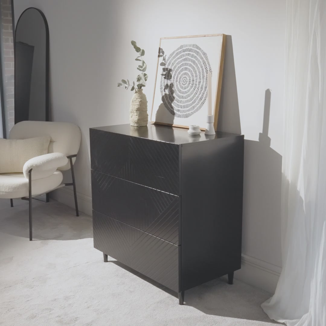 Jack 3 Chest of Drawers - Black - Laura James 