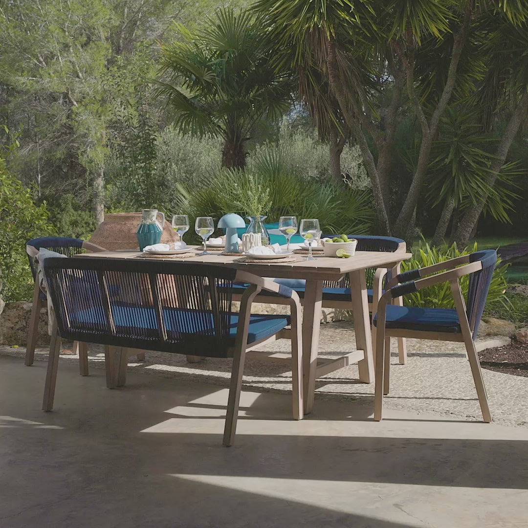 Shiro 6 Seater Wooden Garden Dining Set with 2 Shiro Benches & 2 Shiro Chairs - Navy Rope - Laura James