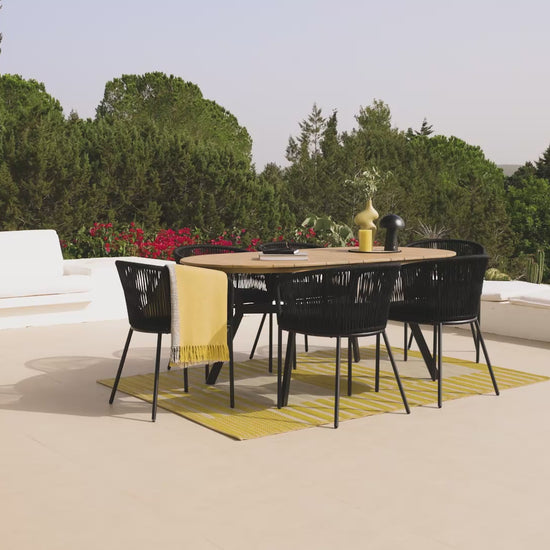 Ezra 6 Seater Oval Wooden Garden Dining Set with 6 Hali Black Rope Chairs - Laura James 