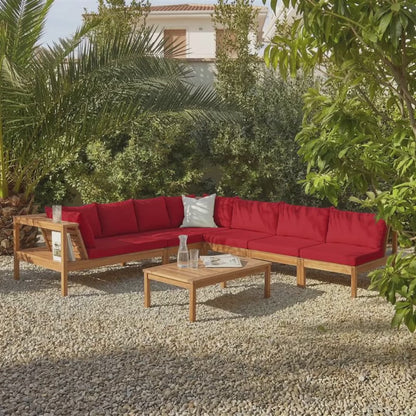 Dakota Mid Section/Chair - Natural Acacia with Red Cushions