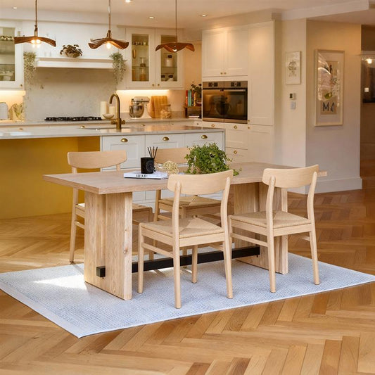 Priya Whitewash Dining Table Set  - 4 Seater - Faye Wooden Whitewash Dining Chairs - Laura James 