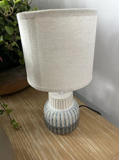 Coates 27cm Blue Ceramic Table Lamp & Cream Linen Shade