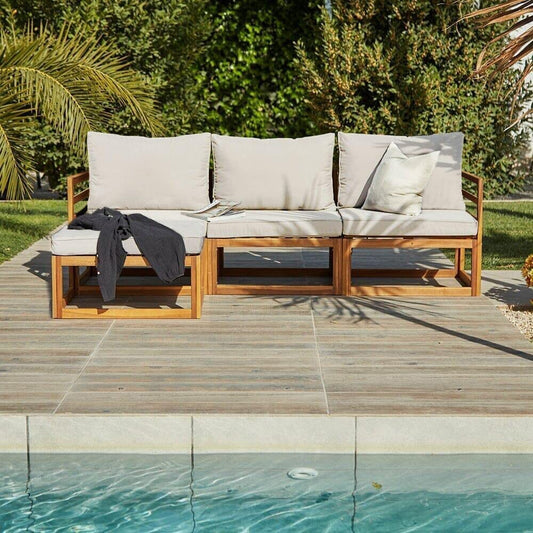Rowan 3 Seater Wooden Garden Sofa & Footstool - Laura James 