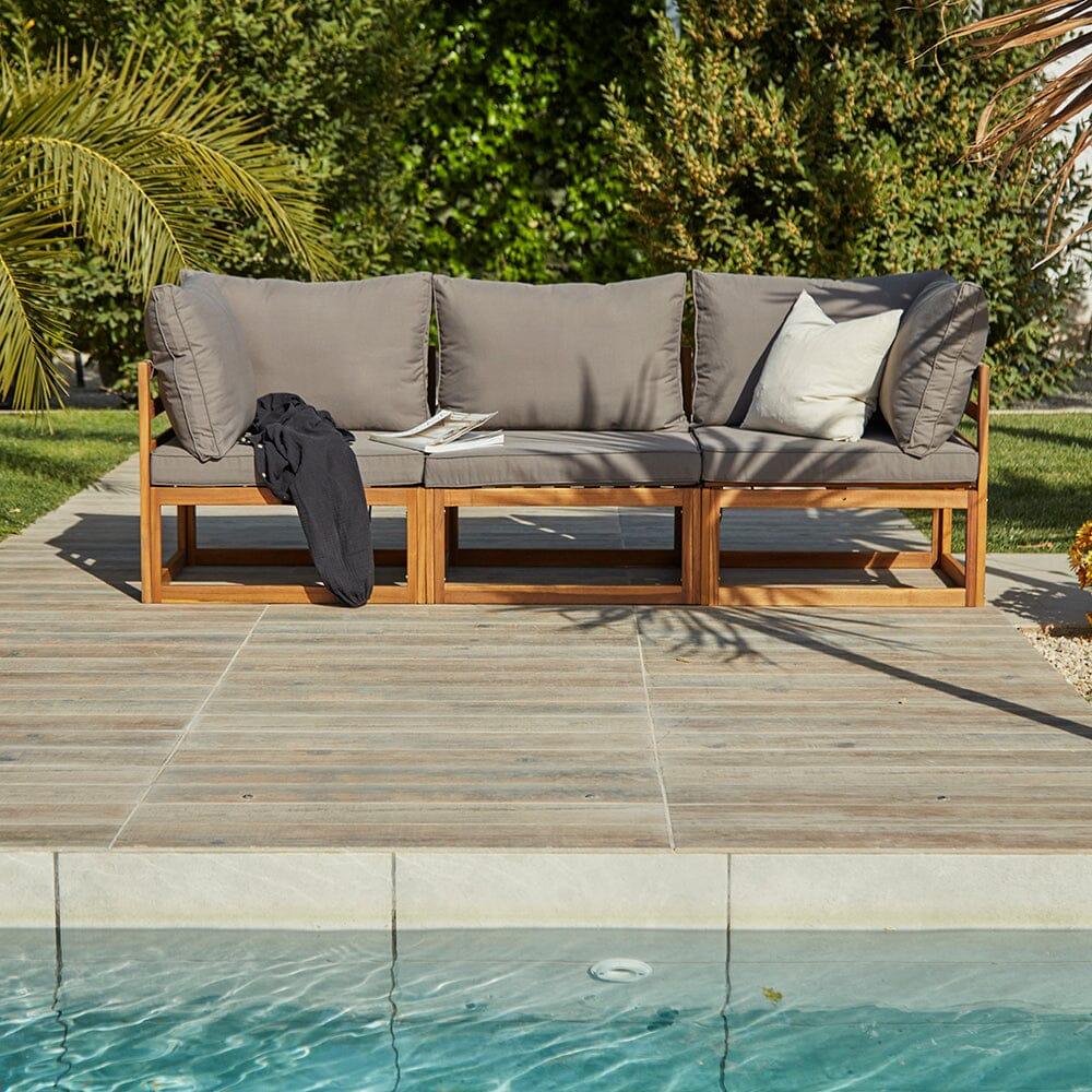 Rowan 3 Seater Wooden Garden Sofa Set With Footstool and Coffee Table - Laura James