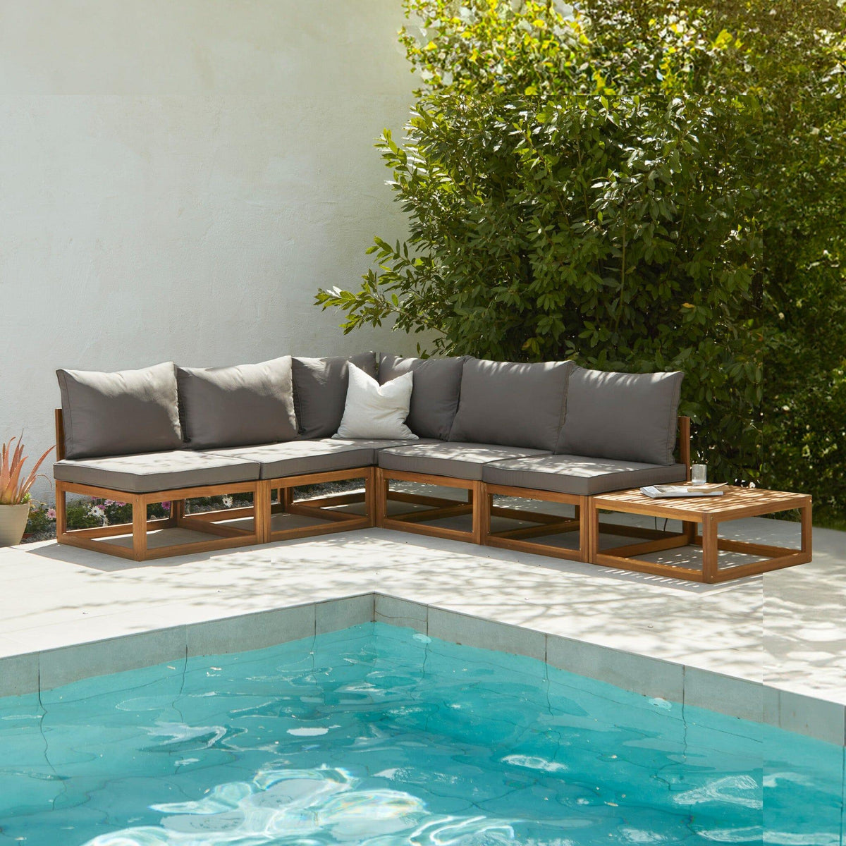 Rowan Grey 5 Seater Wooden Corner Sofa Set with Coffee Table - Laura James