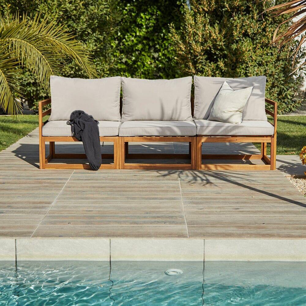 Rowan Natural 3 Seater Wooden Garden Sofa Set