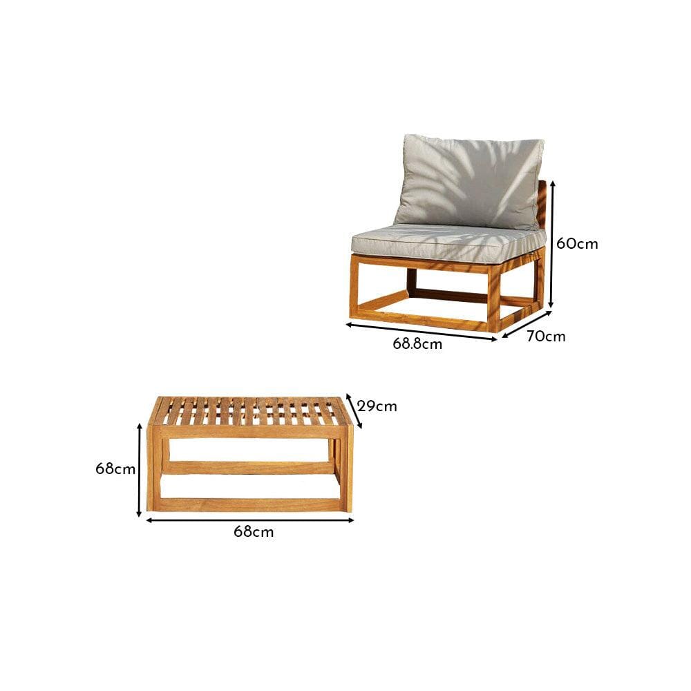 Rowan Wooden Garden 2 Chairs and Coffee Table Set - Natural - Laura James