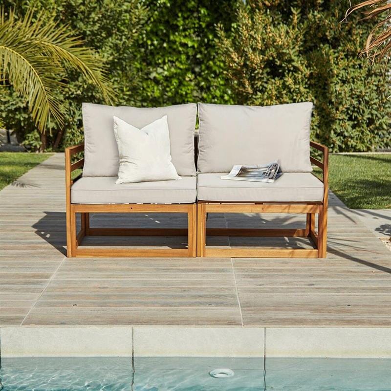 Rowan Wooden Garden 2 Seater Garden Sofa - Natural - Laura James 