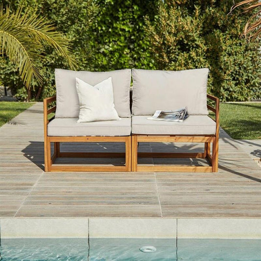 Rowan Wooden Garden 2 Seater Garden Sofa - Natural - Laura James 