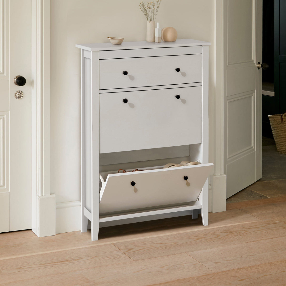 White Shoe Cabinet Storage Cupboard Wooden -  Laura James