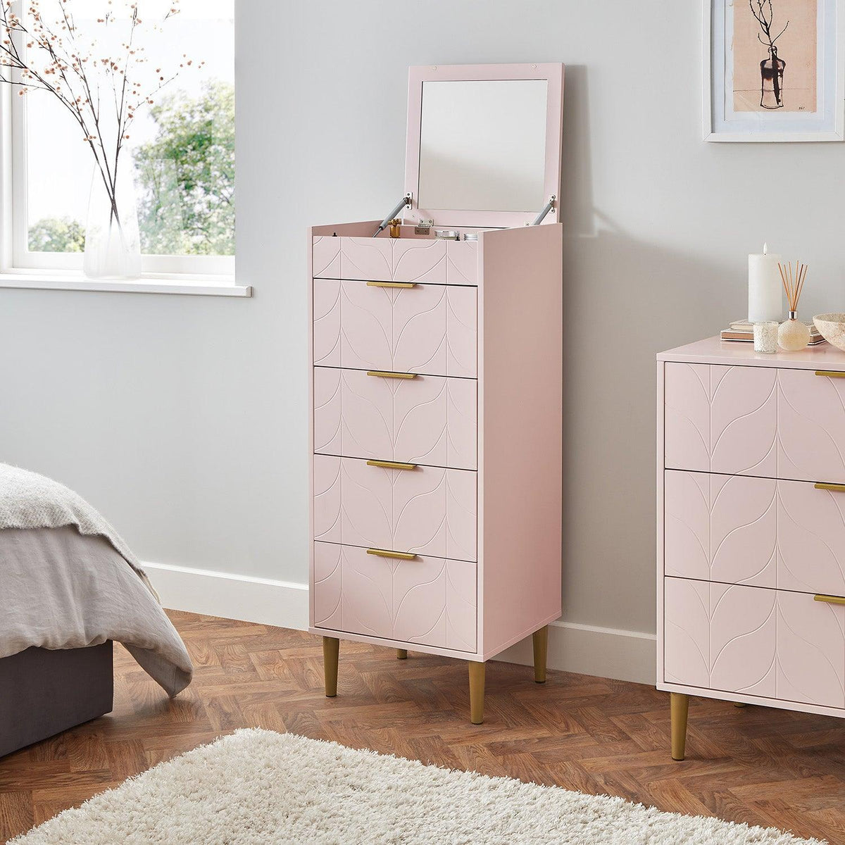 Gloria wardrobe and drawers set -3 drawer chest of drawers - pink - Laura James