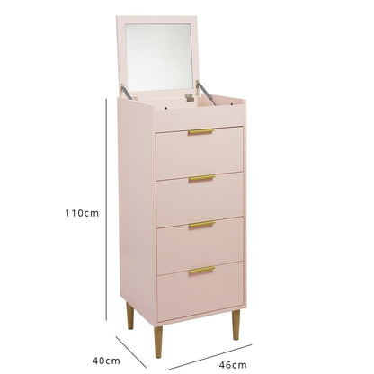 Set-Gloria Bedside Table - 3 Drawer Chest - Tallboy & Wardrobe - Blush Pink