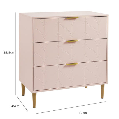 Set-Gloria Bedside Table - 3 Drawer Chest - Tallboy & Wardrobe - Blush Pink