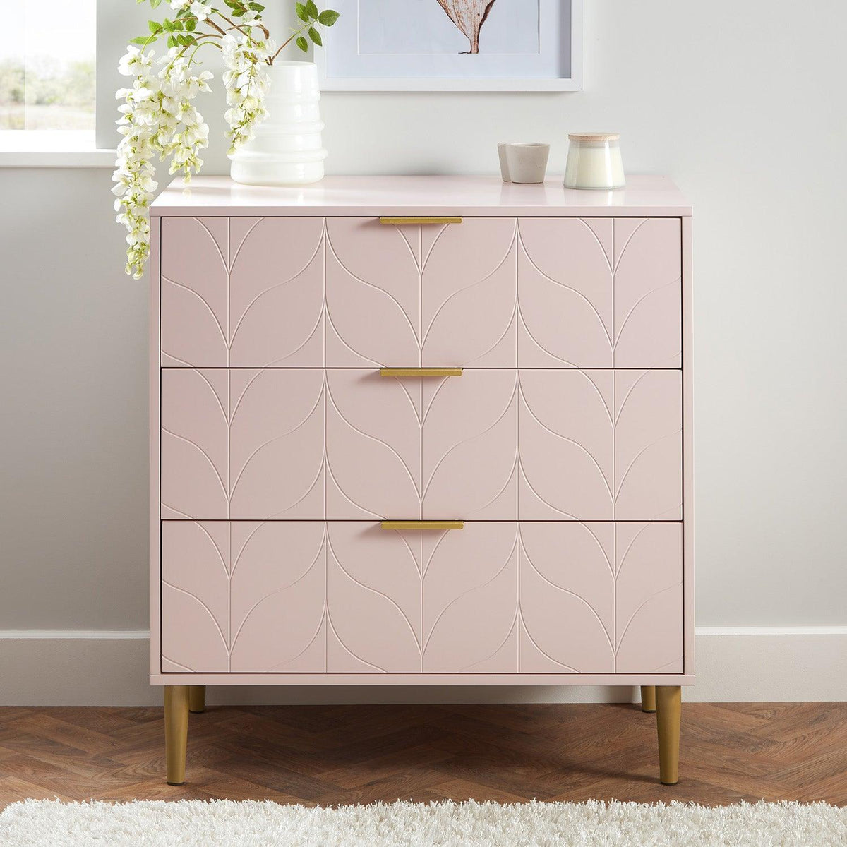 Gloria wardrobe and drawers set -3 drawer chest of drawers - pink - Laura James