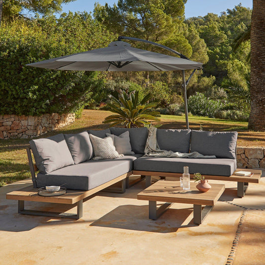 Shiva Lounge Set with Grey Lean Over Parasol - Grey - Laura James