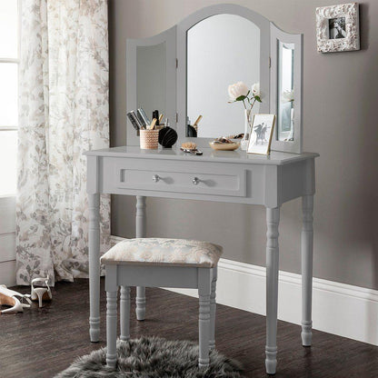 Sienna Dressing Table, Stool & Mirror Set - Grey Painted - In Stock Date - 2nd June 2020 - Laura James