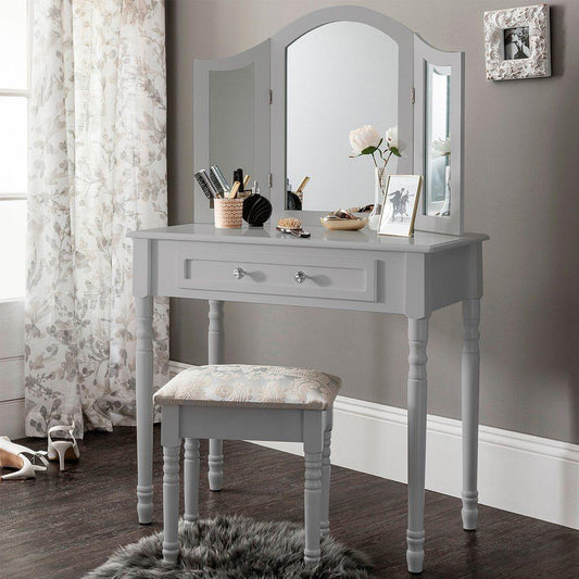 Sienna Dressing Table, Stool & Mirror Set - Grey Painted - In Stock Date - 2nd June 2020 - Laura James