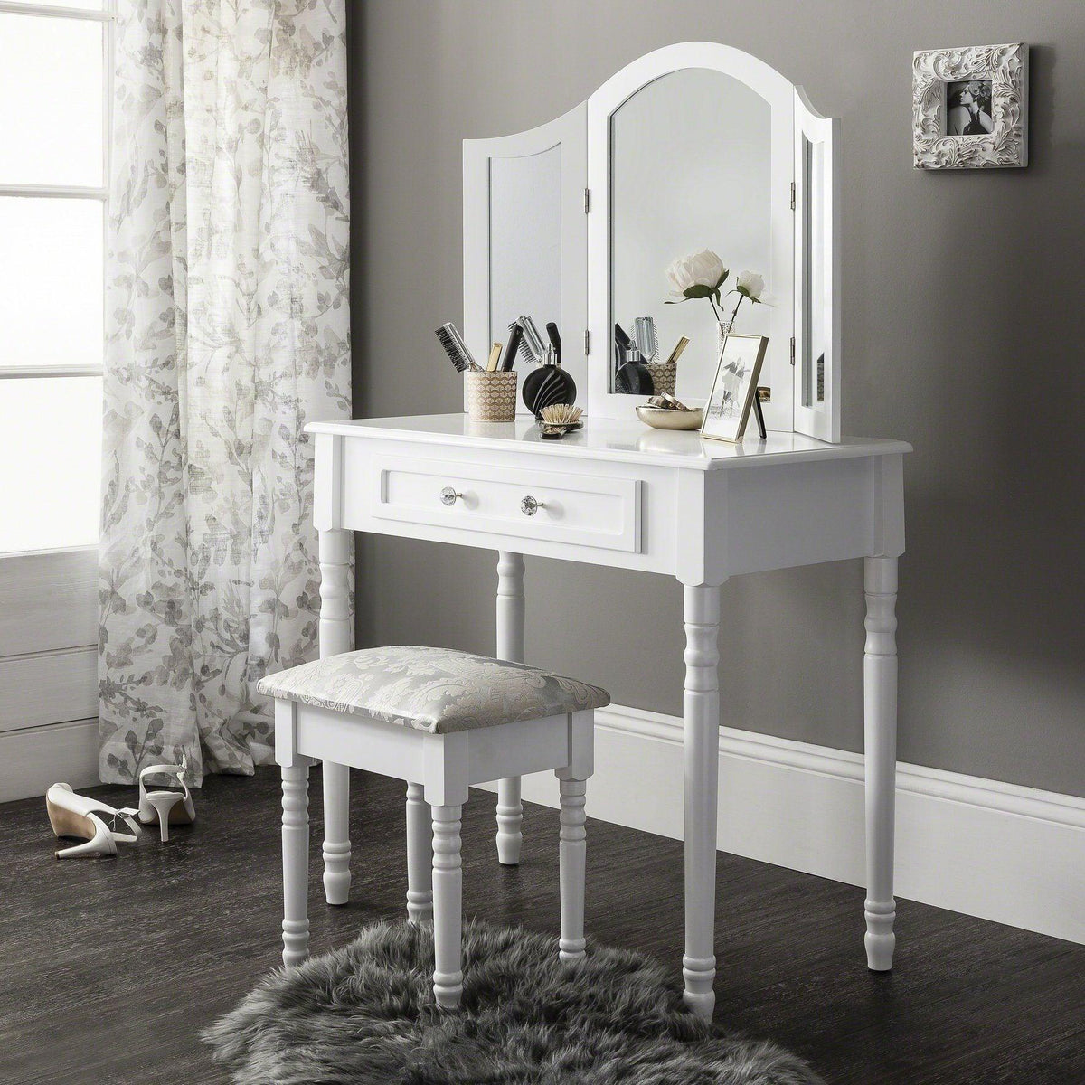 Sienna Dressing Table, Stool & Mirror Set - White Painted - Laura James