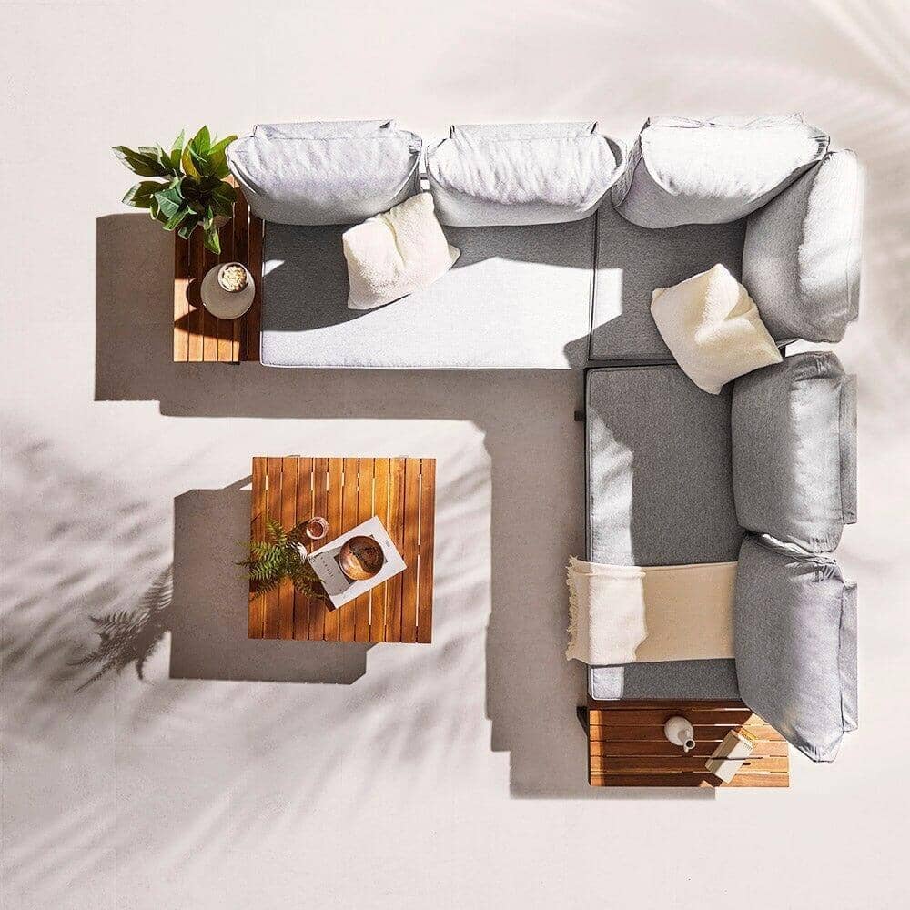 Thea Wooden Garden Corner Sofa Set with Grey Parasol