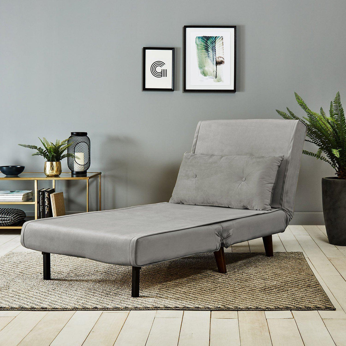 Una single sofa bed - grey - velvet - Laura James