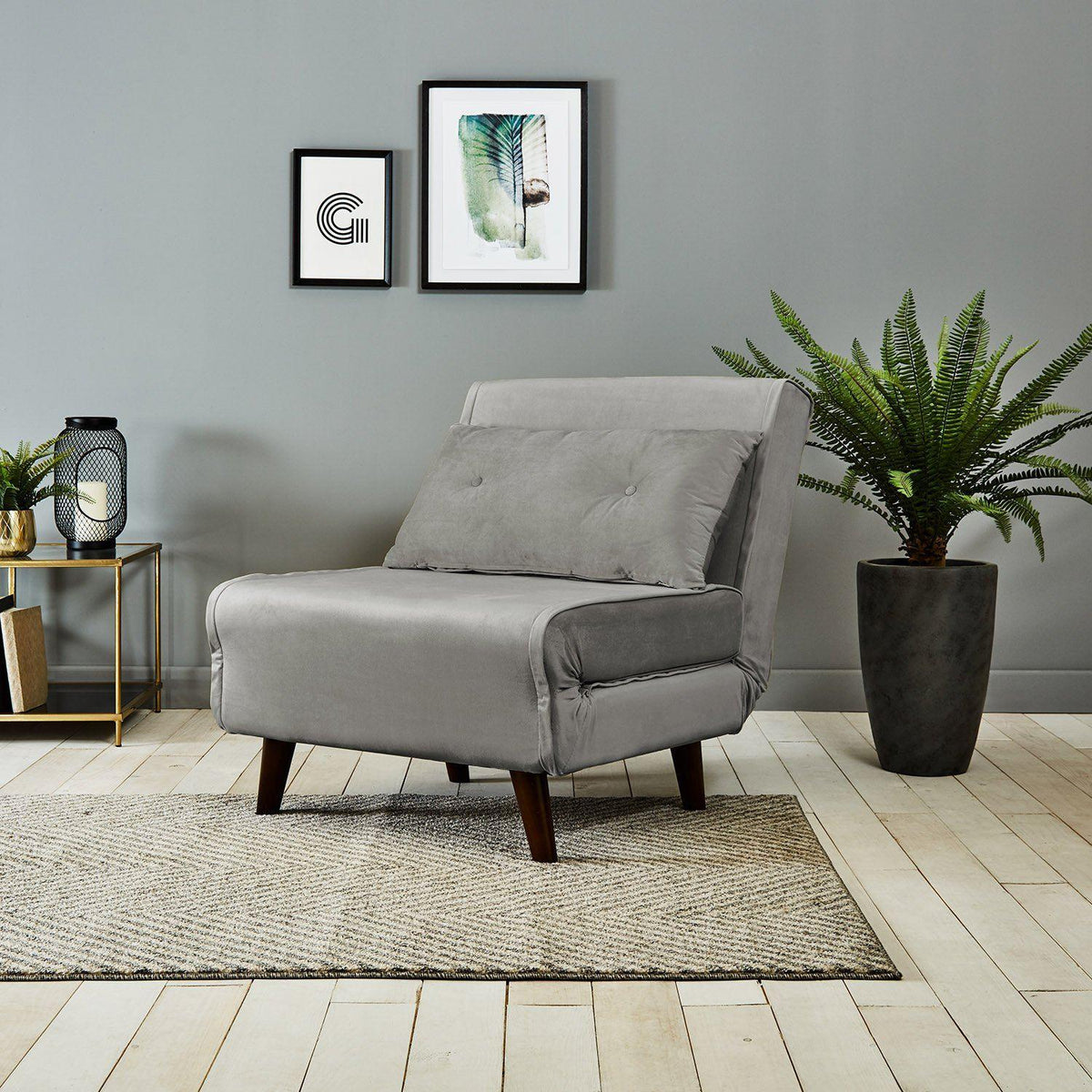 Una single sofa bed - grey - velvet - Laura James