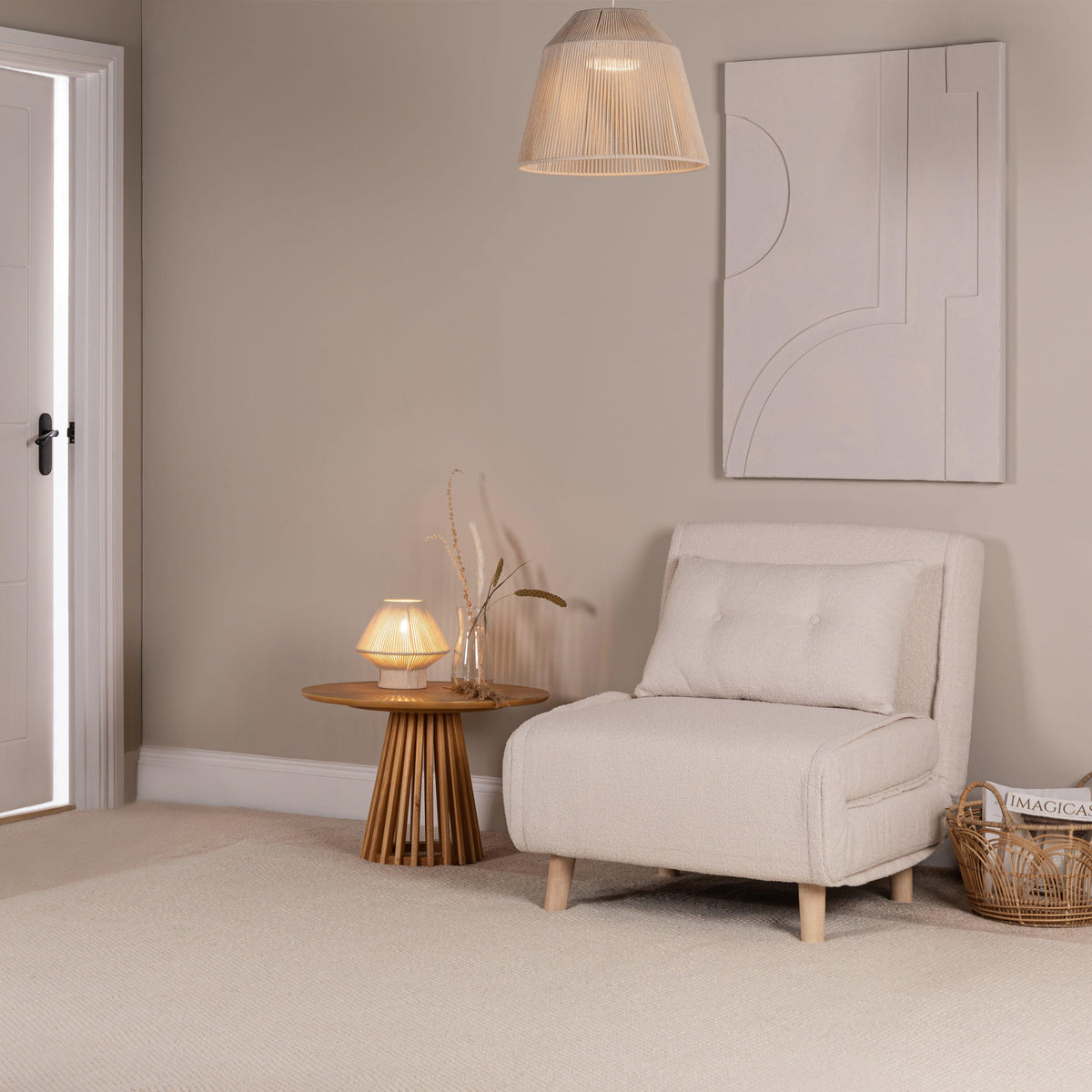 Una Single Teddy Sprung Sofa Bed - Warm White