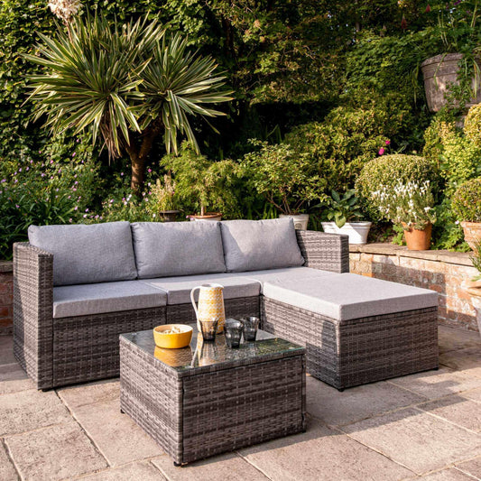 4 Seater Rattan Corner Sofa Set - Grey Weave - Laura James