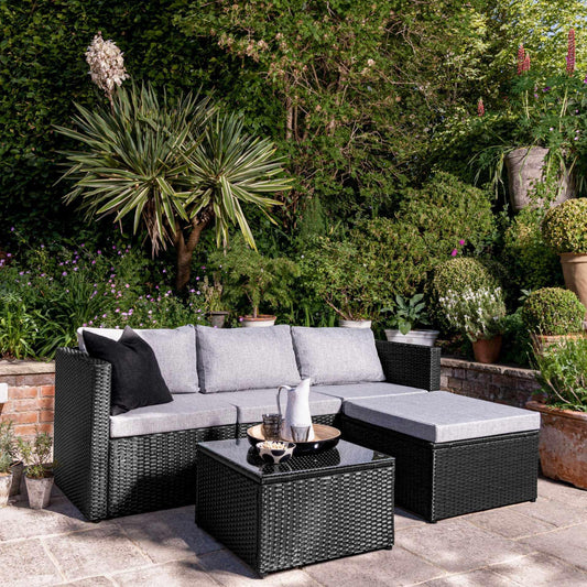 4 Seater Rattan Corner Sofa Set - Black Weave - Laura James