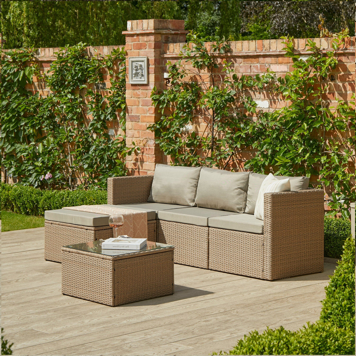 Weston 4 Seater Rattan Garden Corner Sofa Set - Natural Weave