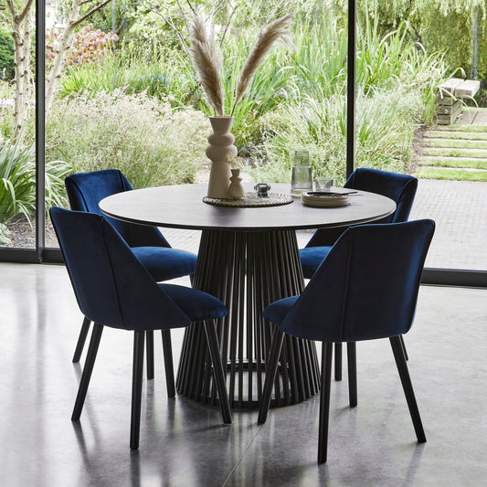 Willow 4 Seater Black Dining Table Set - Freya Blue Dining Chairs with Black Legs - Laura James